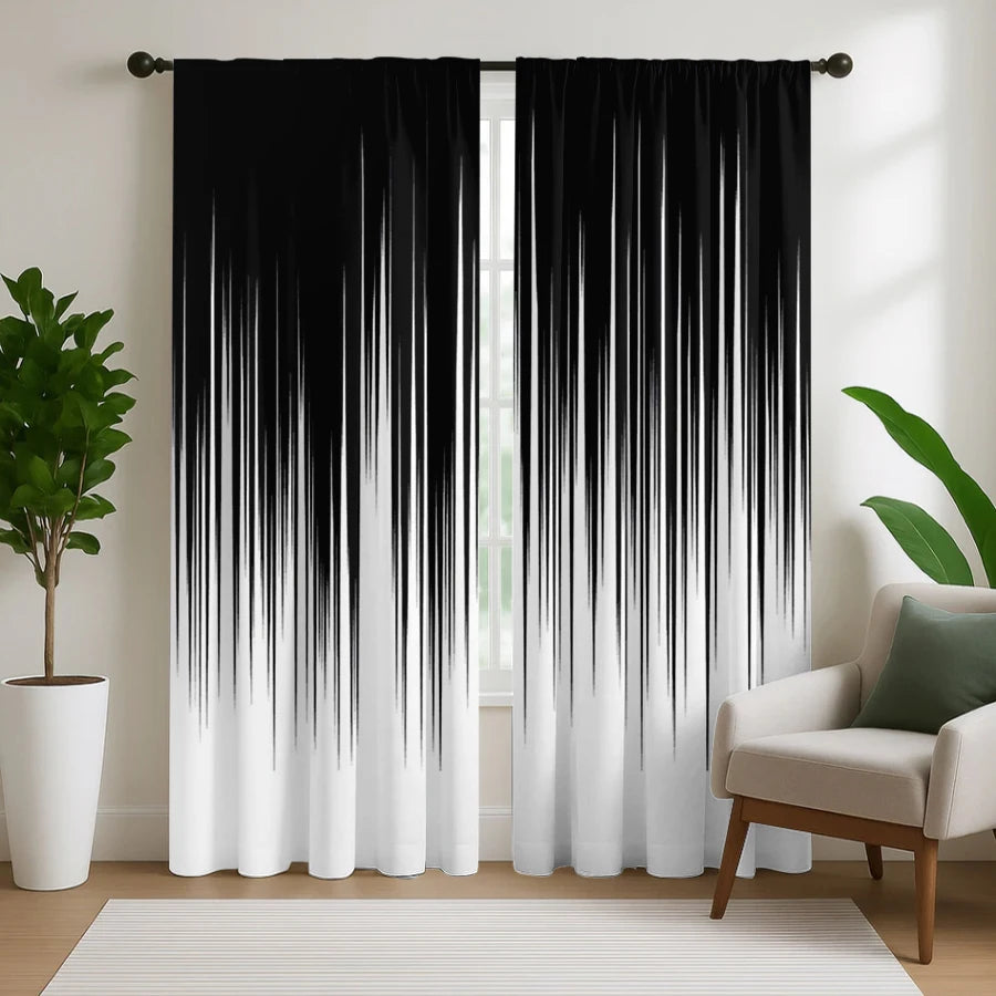 rideau moderne imprimé rayures noir blanc opaques maison