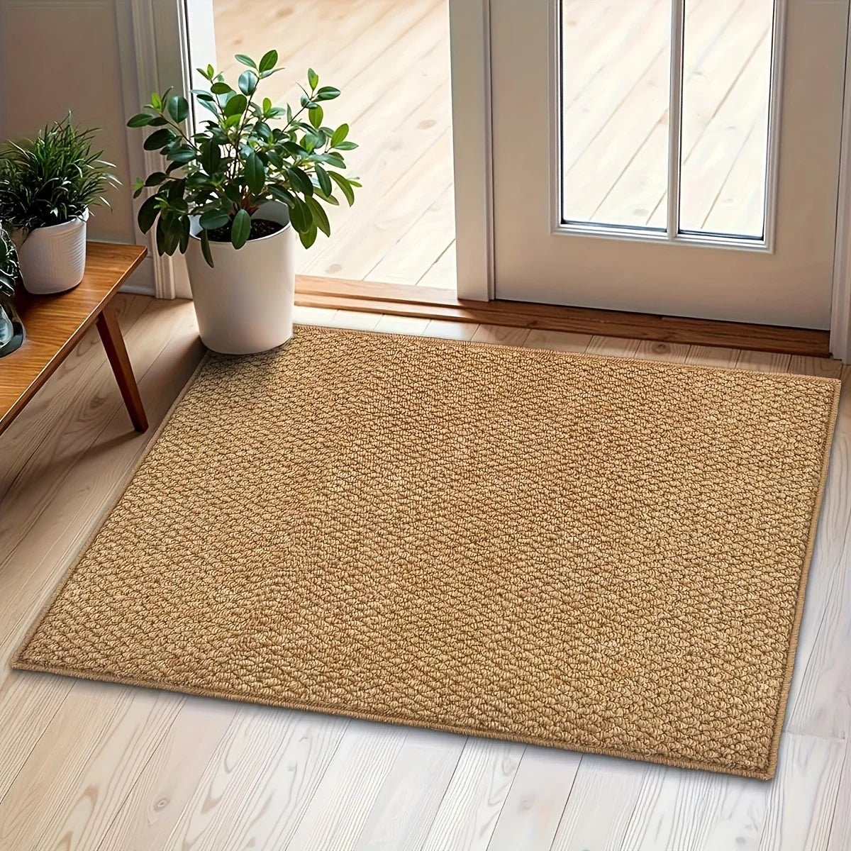 tapis moderne rustique polyester noué beige clair extérieur intérieur salon chambre durable lavable machine