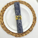 serviettes cuisine bleu marine blanc motif ondulé clips dorés moderne 30x45cm poly coton nhà