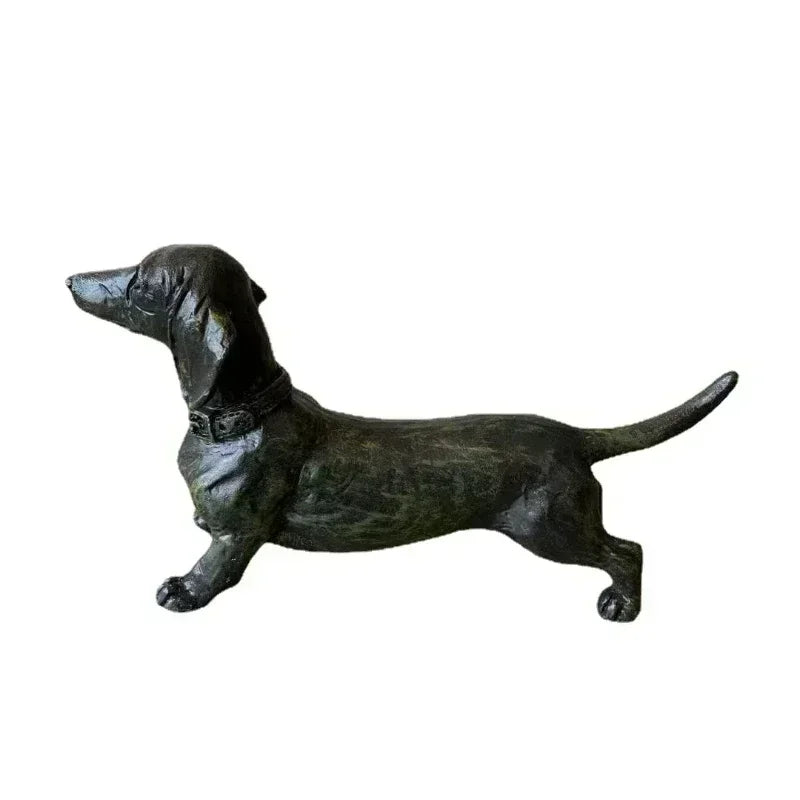 statue chien dachshund noir vert foncé résine texturée aspect patiné animalier décoratifintérieur
