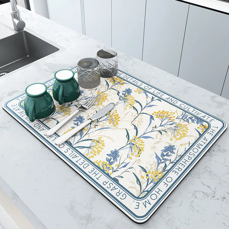 tapis cuisine moderne noir texture cuir absorbant rapide 20x30cm 30x40cm 40x50cm respectueux environnement