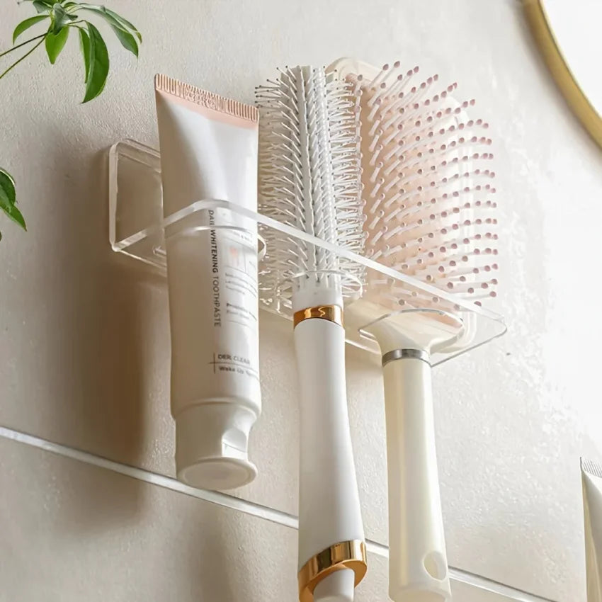 rangement mural transparent clips brosse cheveux peigne articles toilette moderne sans perçage
