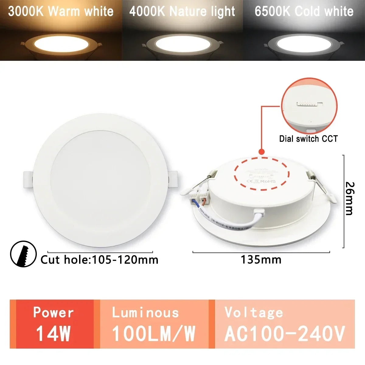 Spot LED blanc moderne 10W 14W 17W 20W 24W 6W câble adaptateur
