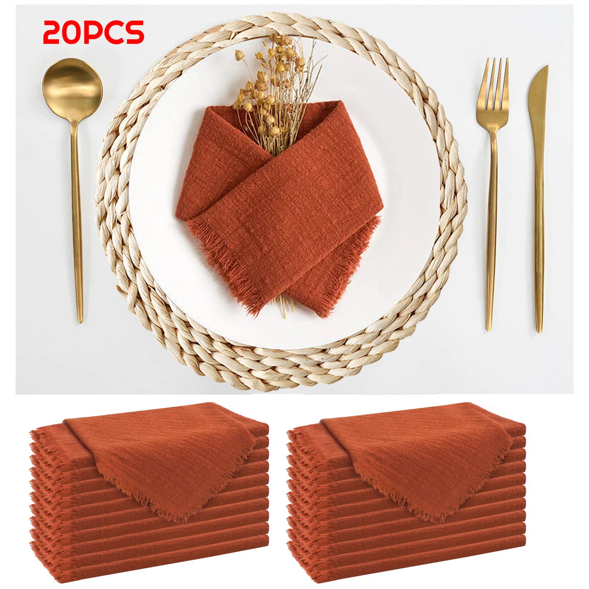 serviettes réutilisables coton jaune bleu clair classiques effilochées clips décoratifs table restaurant maison