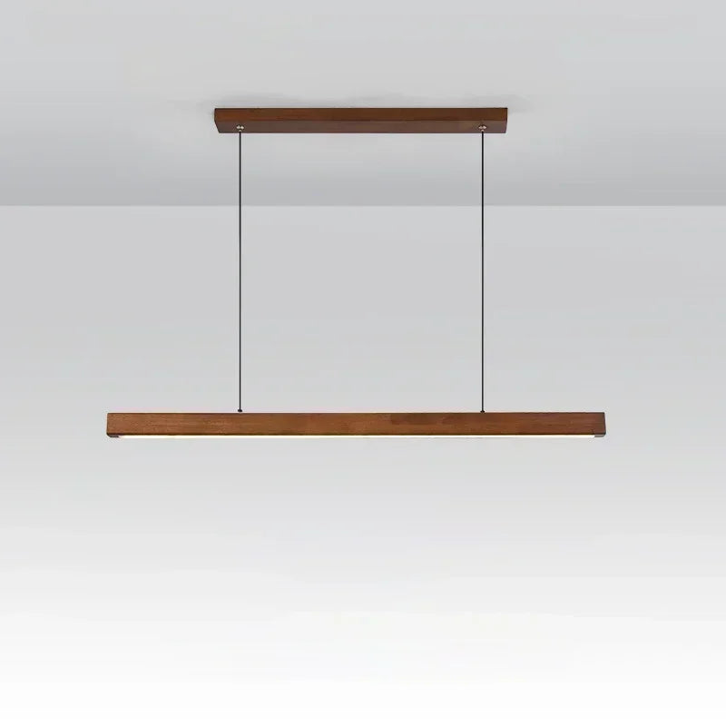 lampe suspension bois moderne longue bande luminaire salon cuisine table manger naturel
