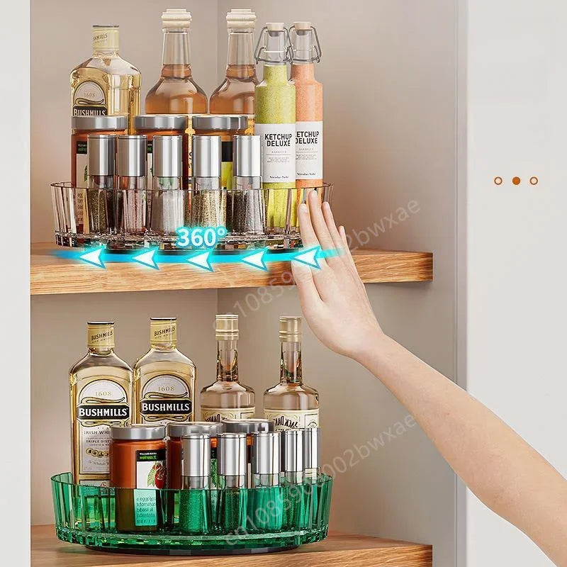 rangement rotatif épices bouteilles noir argenté transparent moderne 21cm 4cm