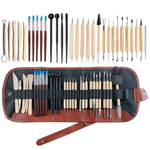 ensemble pinceaux outils céramique sculpture poignées bois métal pointes plastique transparent ergonomiques