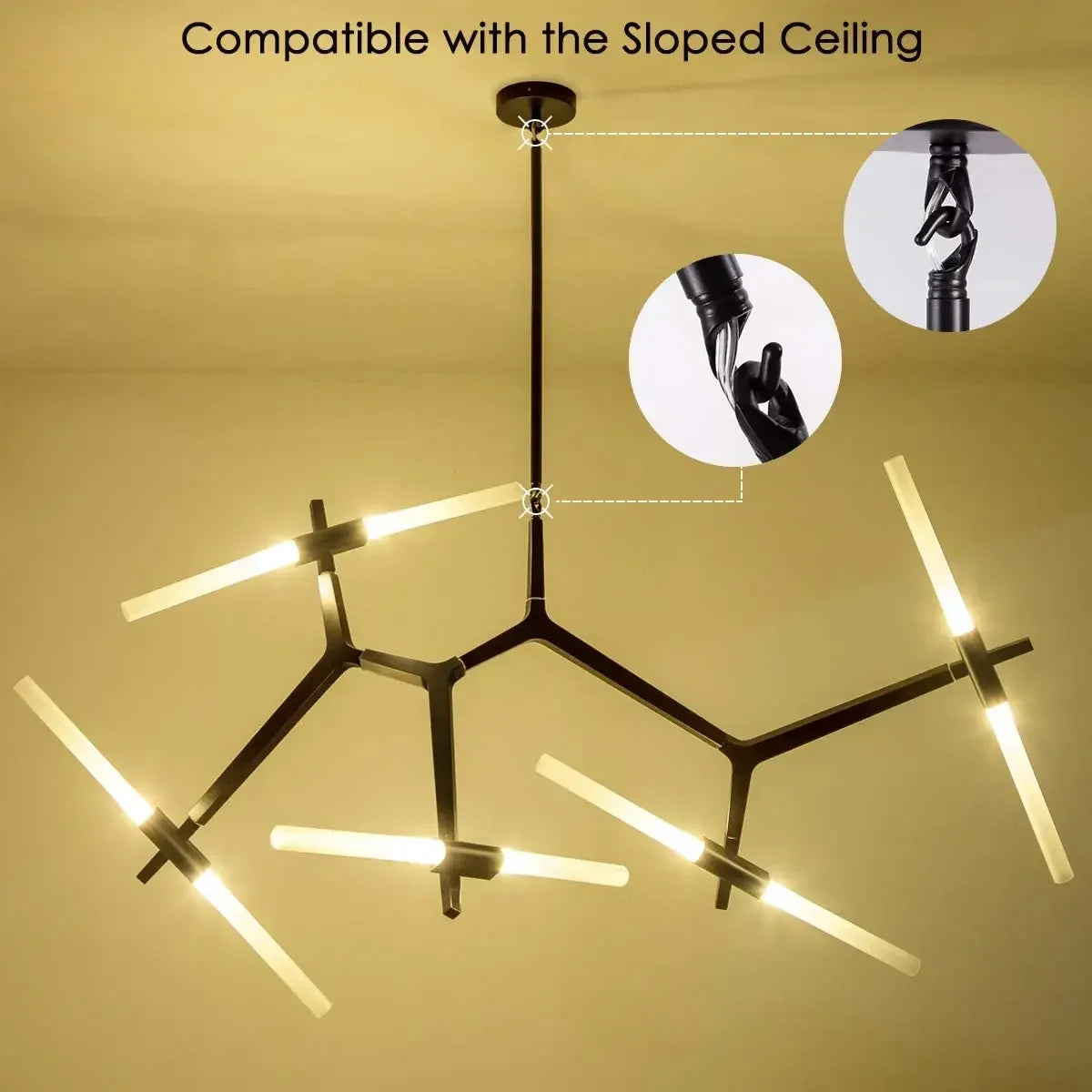 lampe suspendue moderne tube verre noir blanc doré structure géométrique scandinave suspension câble led