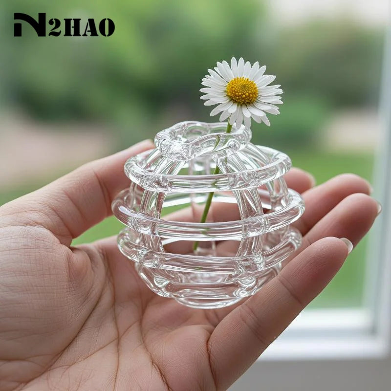 boule verre transparente ressort spirale moderne ornement décoration intérieure fleur inclusion