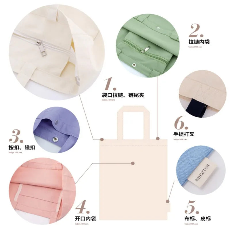 sac main décontracté polyester fermeture éclair couleurs blanc rose jaune violet vert noir