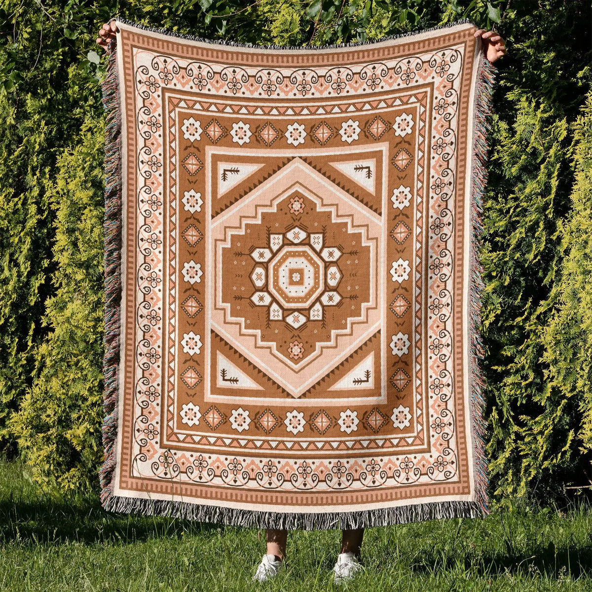 tapis boho chic couverture plaid portable géométrique floral aztèque printemps automne jaune marron bleuclair