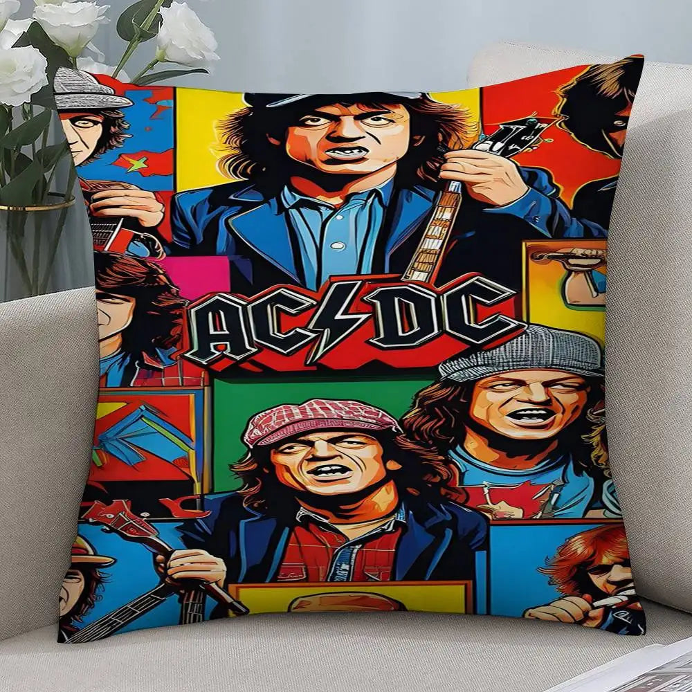 housse coussin rock acdc logo musique coton décorative salon canapé chambre noir rouge