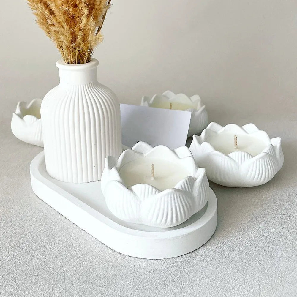 bougies décoratives relief pétales lotus blanc moderne boîte bijoux hexagonale vase céramique petit coffret
