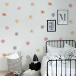 sticker mural moderne fleur simple rose orange jaune bleu adhésif décoration chambre fille