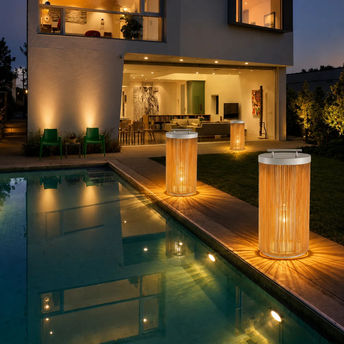 lampe solaire jardin moderne marron clair blanc rayures verticales étanche ip65 led allée patio