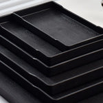 assiettes plastique texture bois moderne noir grandes tailles rangement utilisation