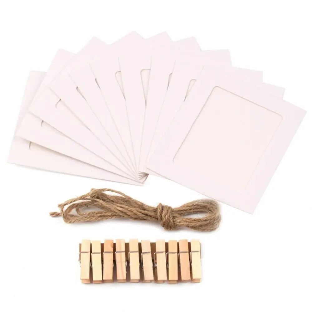 guirlande photo cadres kraft blanc multicolore pinces bois corde décoration mur chambre bohème
