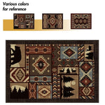 tapis d'entrée ethnique patchwork motifs géométriques animaux rustique marron beige noir bleu gris