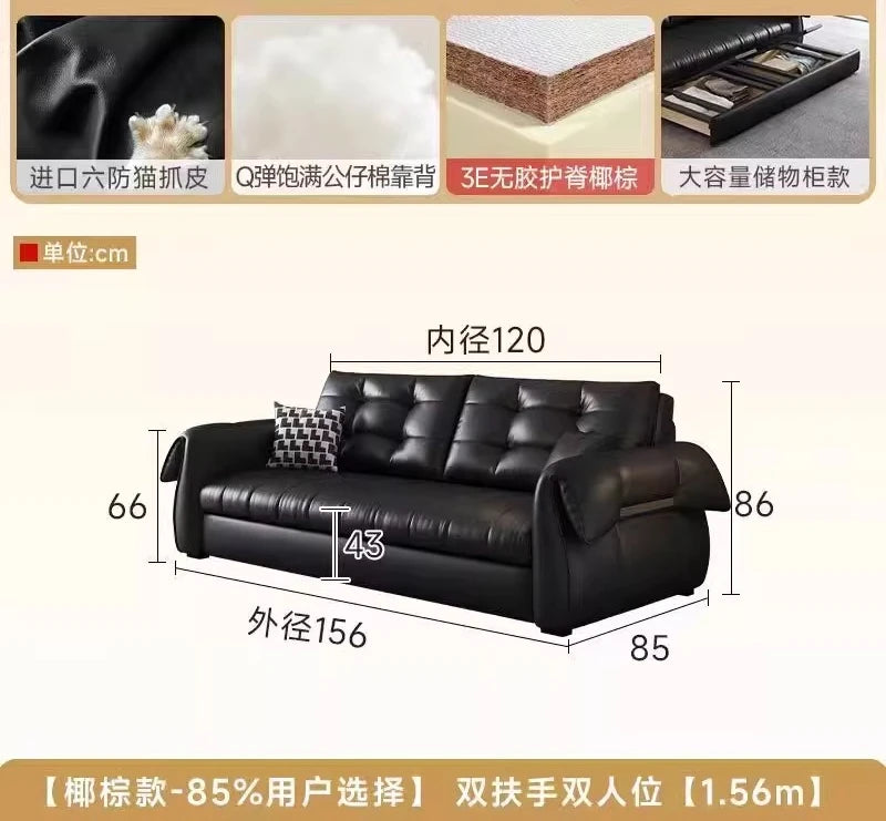 canapé lit noir simili cuir moderne coussin décoratif table basse tapis couverture