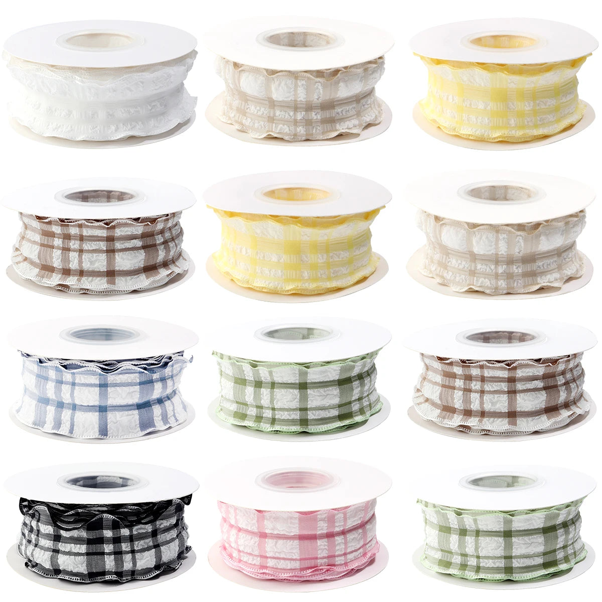 rubans carreaux polyester blanc jaune rose vert bleu marron noir classiques 2.5cm 4cm