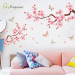 sticker mural fleurs cerisier papillons rose brun blanc adhésif moderne naturel decoration mur chambre
