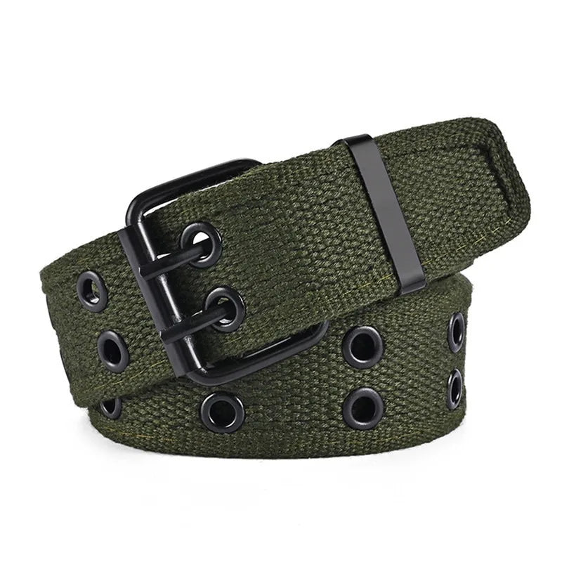 ceinture toile beige perforée boucle métallique décontracté sport outdoor unisexe