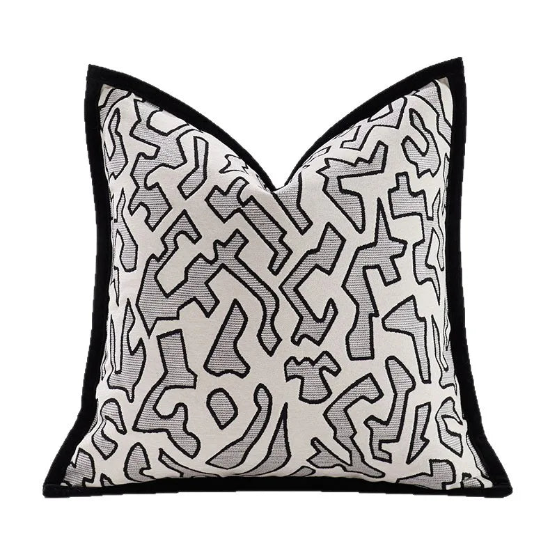 housse coussin carré blanc noir motif géométrique nordique polyester contemporain décoration intérieure voiture sofa