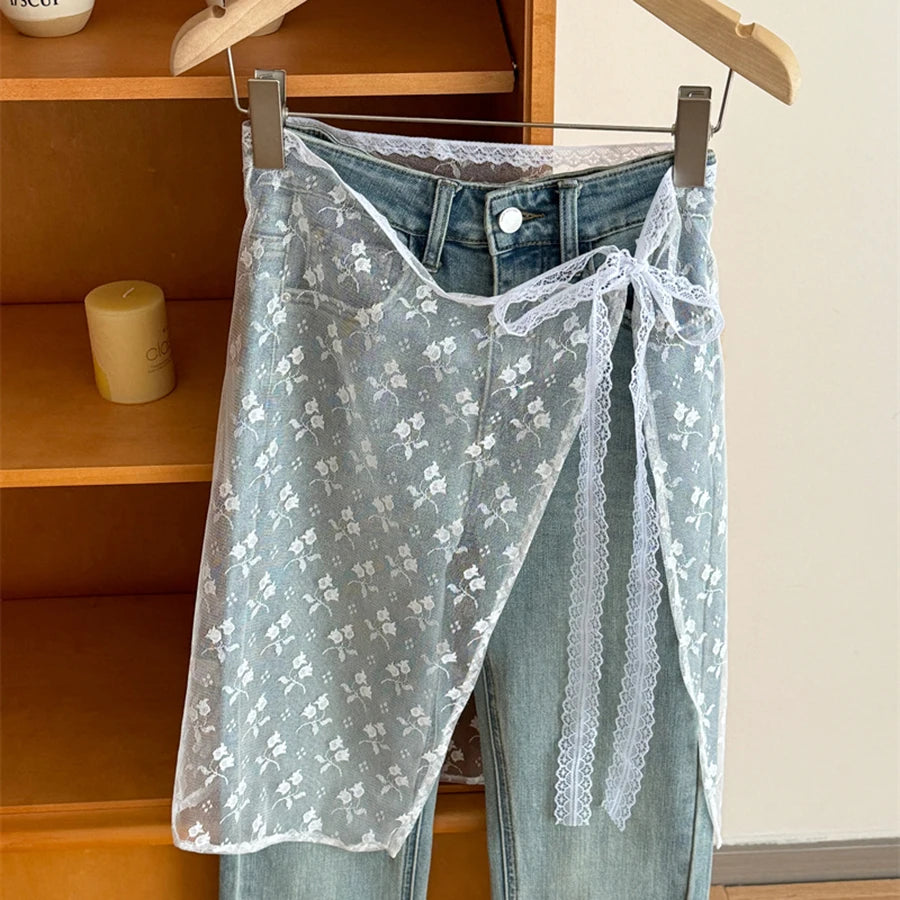 jupette dentelle gris clair motif bicyclette moderne transparent féminine ruban noué polyester