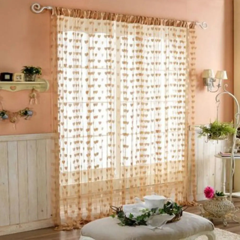 rideaux décoratifs bohèmes motifs cœurs tissu transparent romantique tringle rideaux