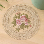 serviettes table brodées fleurs dentelées beige rose vert traditionnelles 12cm respectueuses environnement