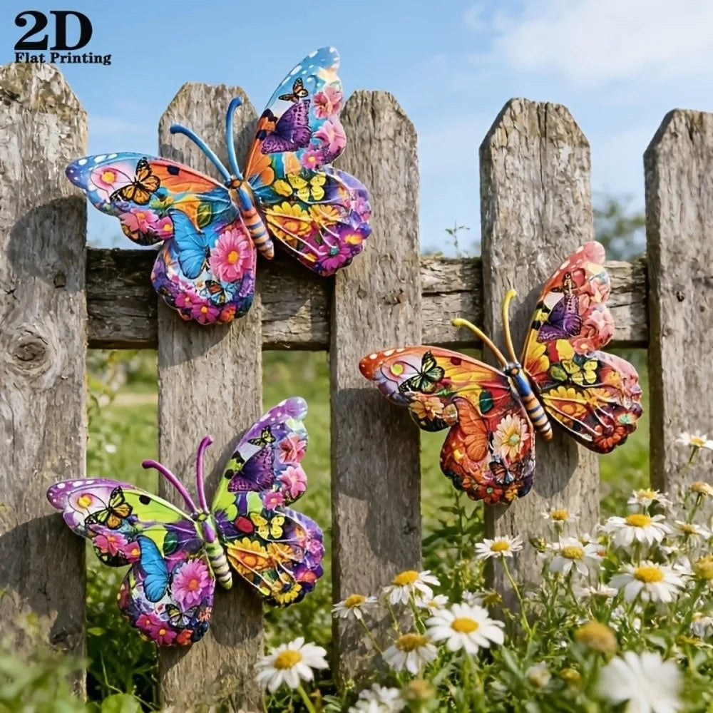 décoration murale papillon multicolore fleurs métal artificiel extérieur pièces moderne
