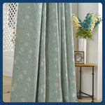 rideau bleu clair motif fleurs dorées classique occultant salon chambre fenêtre maison luxe