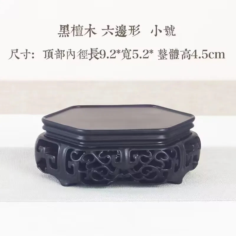 support décoratif bois gravures classique vase pot fleur tasse thé rouge foncé