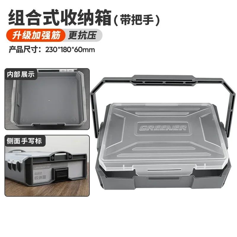 boîtes rangement outils plastique réutilisables gris transparent compartiments modernes poignées