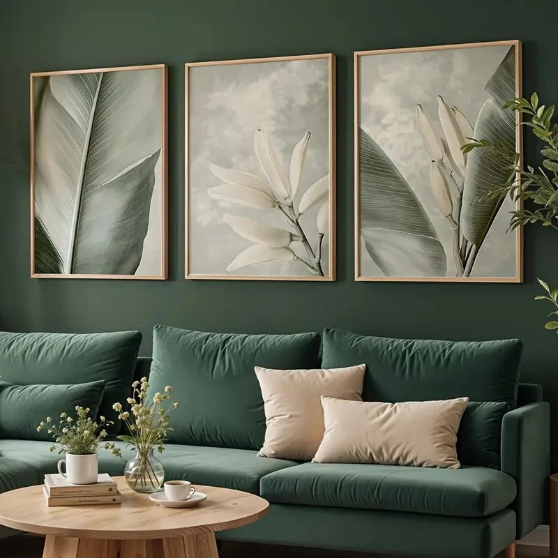 tableaux moderne naturels motifs floraux bananier fleurs vert clair blanc beige sans cadre