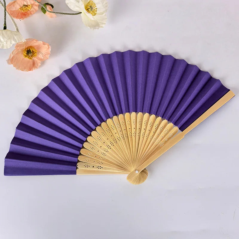 éventail pliant bambou rouge bleu vert violet orange jaune classique poignée bois papier uni