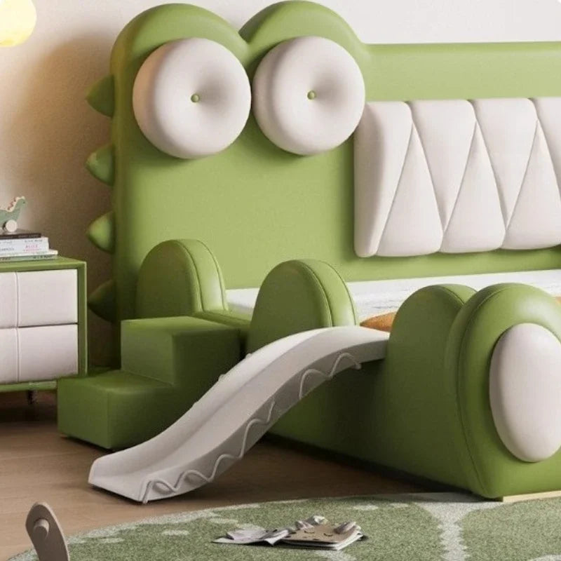 lit enfant vert clair simili cuir crocodile contemporain table chevet tapis jouets bois chambre