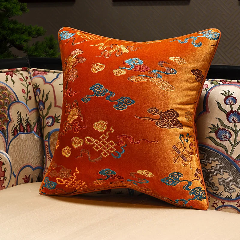 housses d'oreiller brodées fleurs velours coton polyester lit décoration salon orange rose