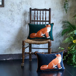 taie d'oreiller velours brodé renards animaliers décoratifs bleu vert orange carreau simple