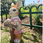 décoration extérieure figurine lapin bienvenue panneau fleurs coccinelle champêtre charmant résine