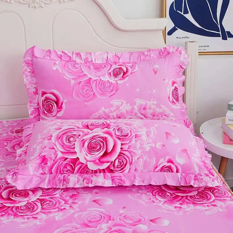ensemble deux taies d'oreiller bleu fleurs blanches romantique lit double coton polyester