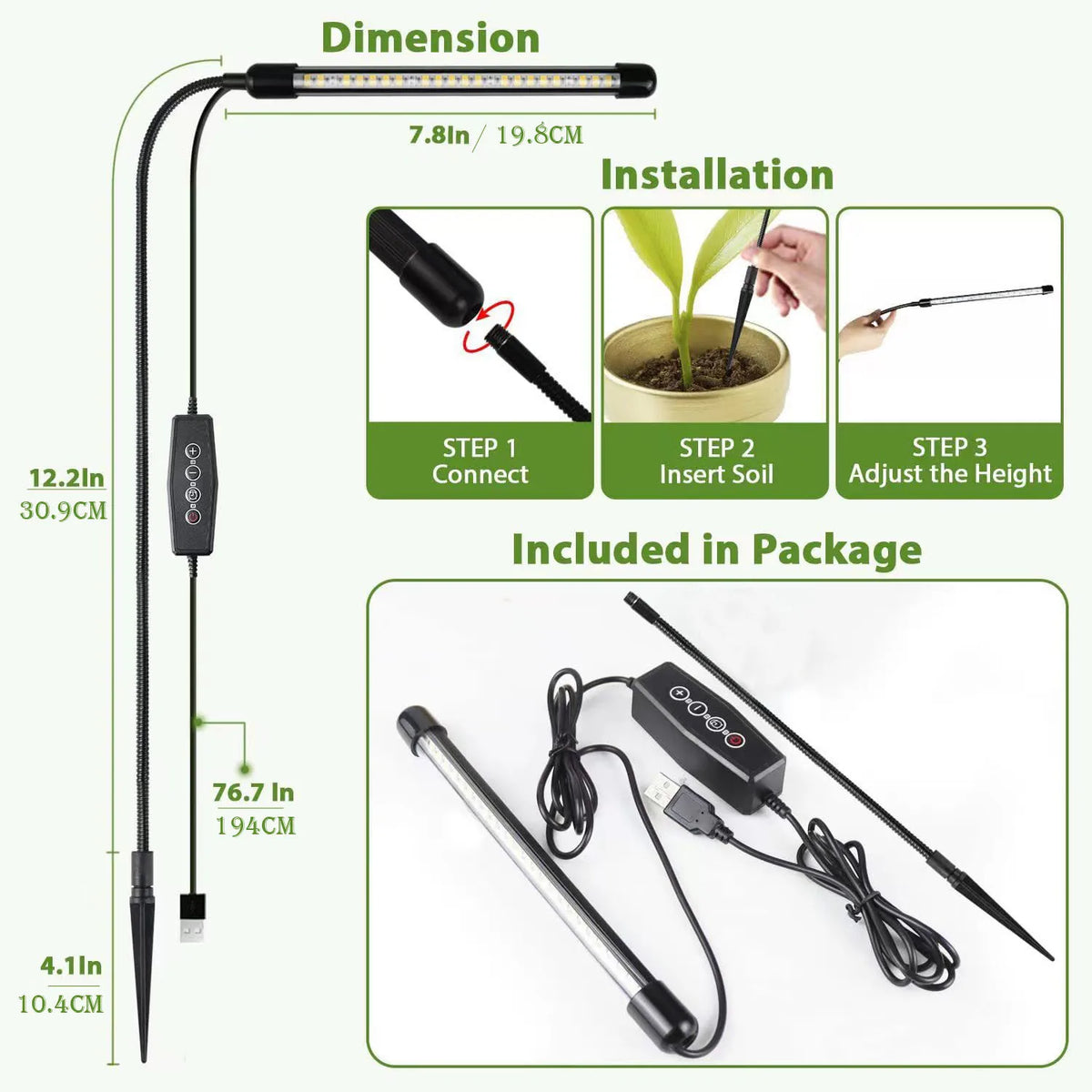 lampe led croissance plante spectre complet 6000k adhésif moderne câble usb commande distance