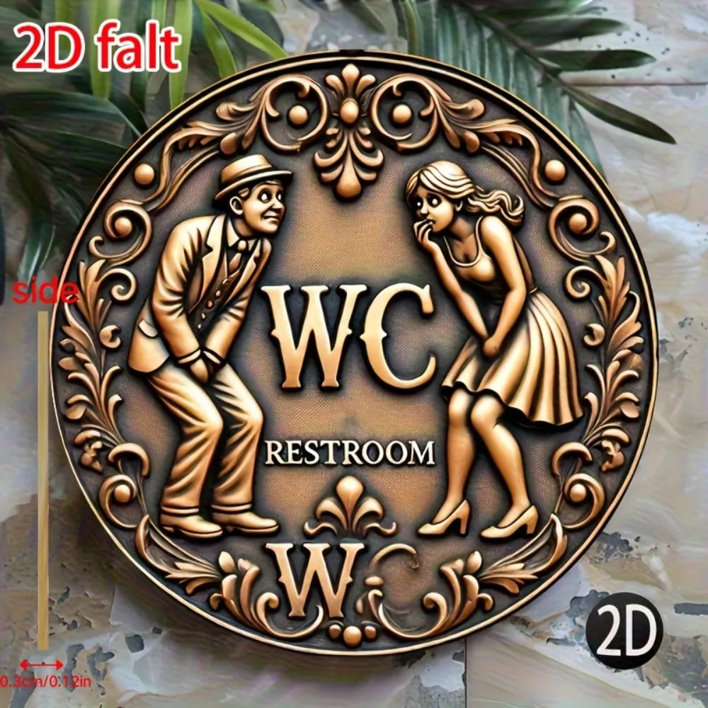 plaque decorative wc art deco bronze personnages humoristiques motifs floraux chambre bain