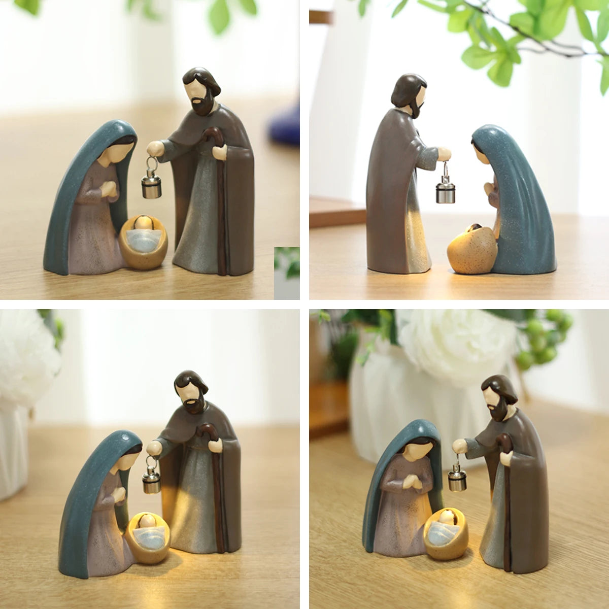 statue crèche noël bébé résine bleu gris classique lampe led intégrée occasion chrétienne