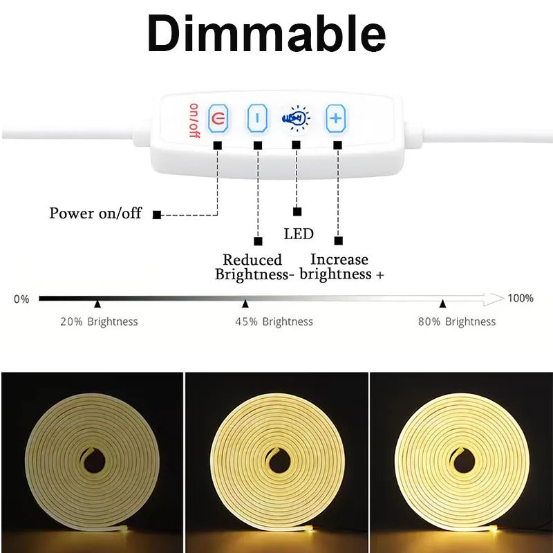ruban led néon flexible 5v usb blanc blanc chaud lisse moderne minimaliste ajustable intensité