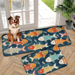 tapis poissons colorés moderne imperméable fond antidérapant polyester velours intérieur extérieur bleu foncé orange