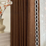 rideau occultant marron foncé tissu chenille épais moderne salon chambre fenêtre