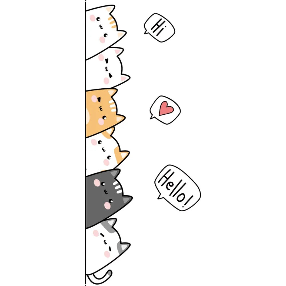 sticker mural cartoon chats mignons bulles dialogue blanc gris orange