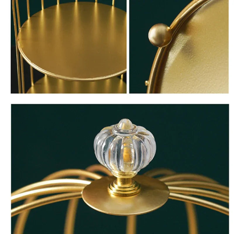 étagère double niveau or rangement cosmétiques parfums cage oiseau pieds dorés