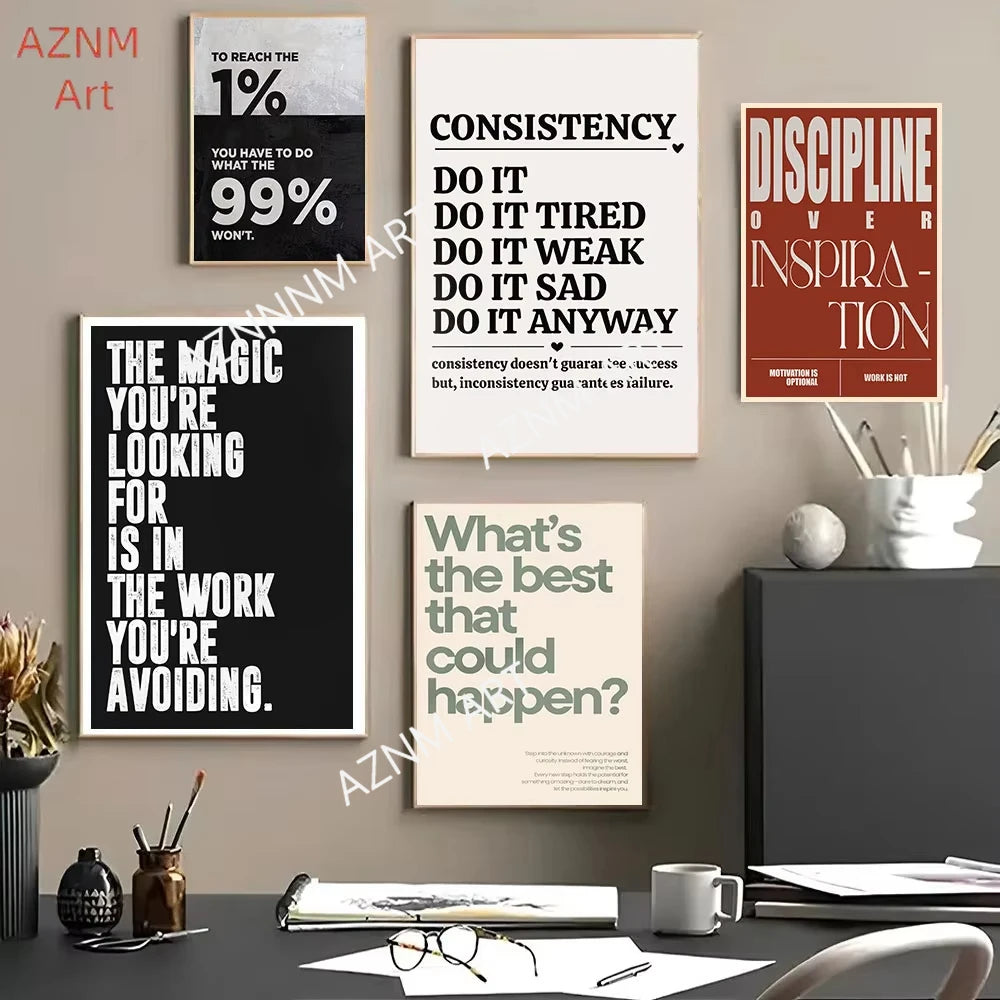 affiche murale texte motivation minimaliste cadre bois décoration maison moderne abstrait